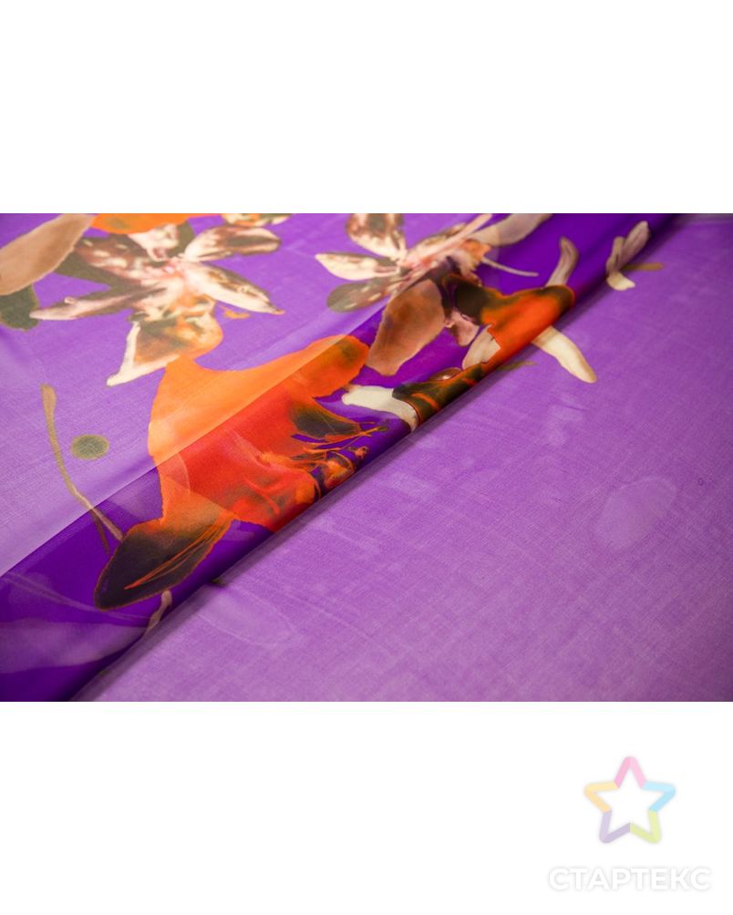 Шифон с рисунком "Лилии", фиолетовый фон, купон 135*140 см арт. ГТ-6676-1-ГТ-42-8514-10-21-1 6