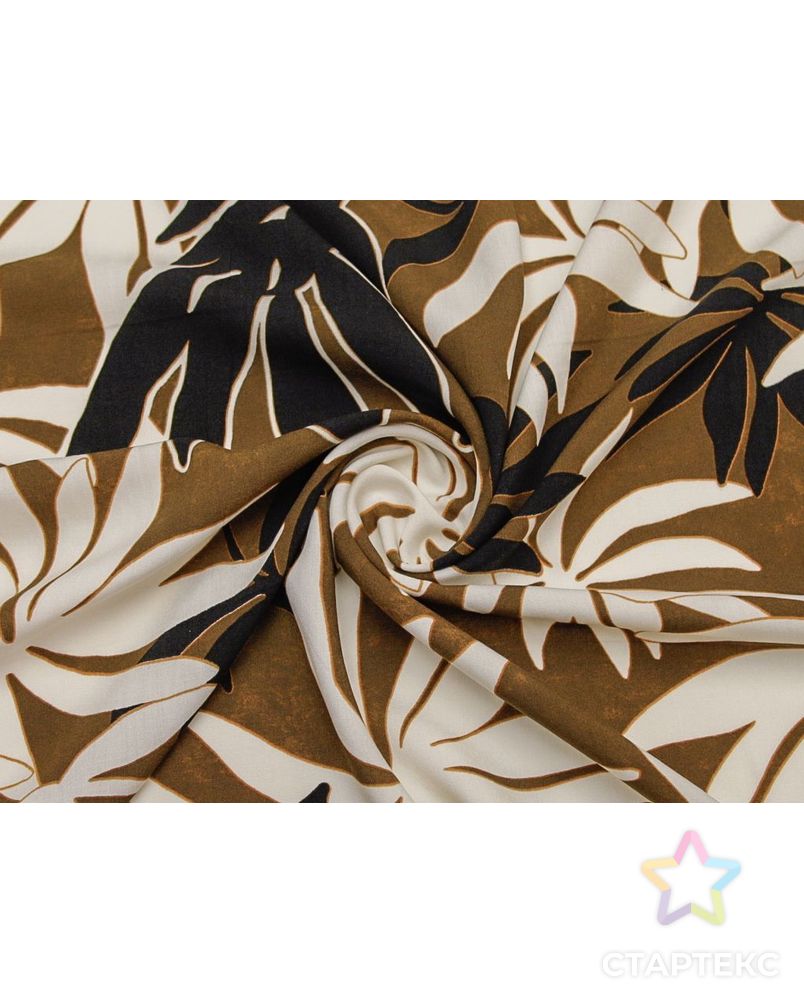 Штапель с  рисунком "Пальмовые листья" в коричнево-черном цвете арт. ГТ-8753-1-ГТ-43-10632-11-21-1 1