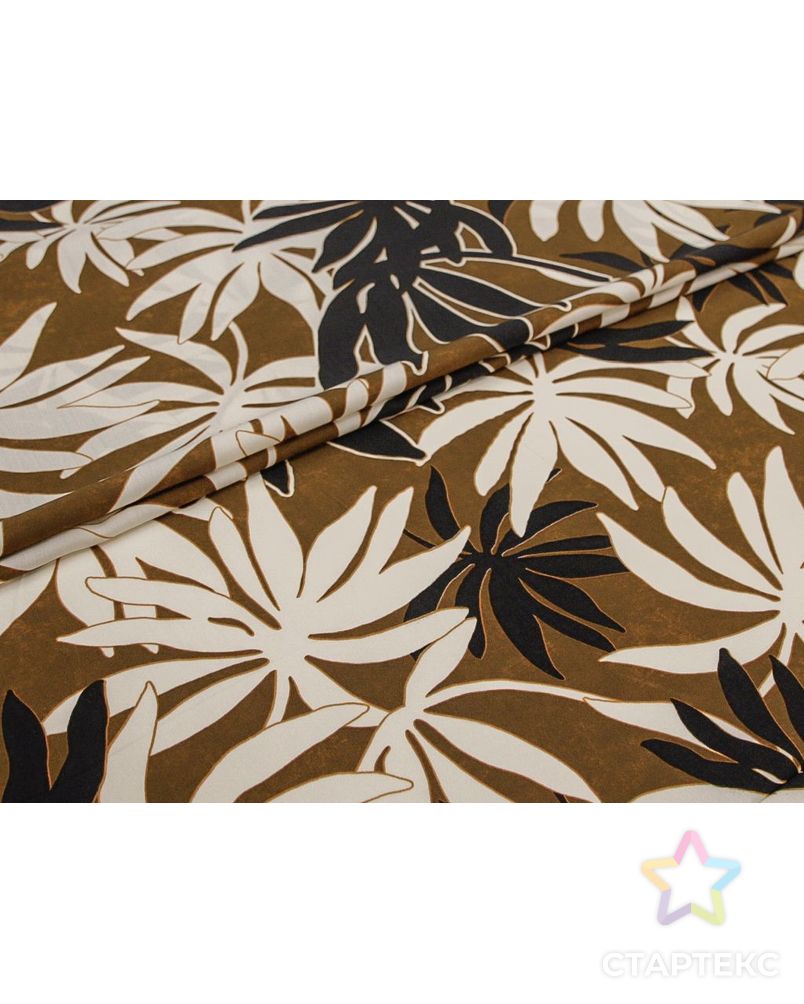 Штапель с  рисунком "Пальмовые листья" в коричнево-черном цвете арт. ГТ-8753-1-ГТ-43-10632-11-21-1 2