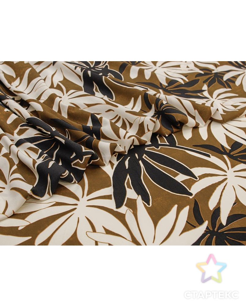 Штапель с  рисунком "Пальмовые листья" в коричнево-черном цвете арт. ГТ-8753-1-ГТ-43-10632-11-21-1 3