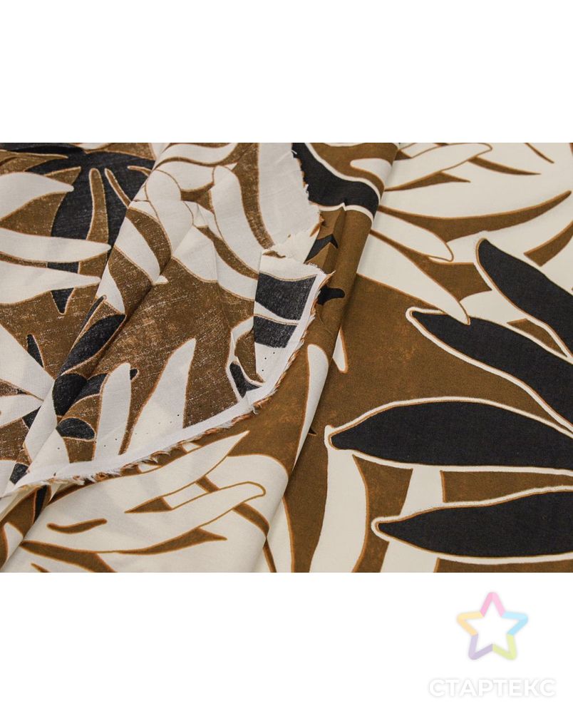 Штапель с  рисунком "Пальмовые листья" в коричнево-черном цвете арт. ГТ-8753-1-ГТ-43-10632-11-21-1 5
