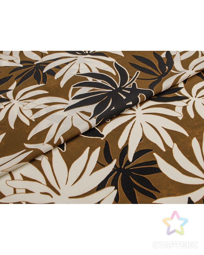 Штапель с  рисунком "Пальмовые листья" в коричнево-черном цвете арт. ГТ-8753-1-ГТ-43-10632-11-21-1 6