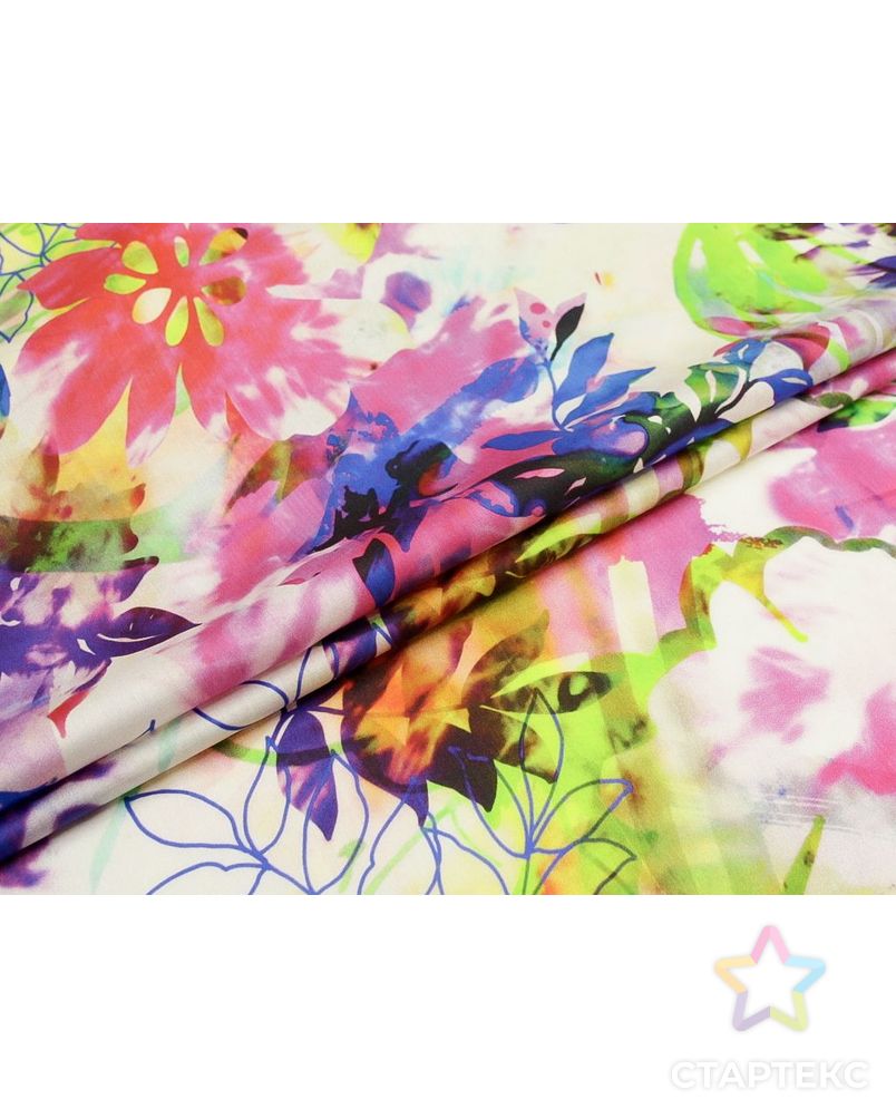 Штапель с  рисунком "Акварельные цветы" в розово-синем цвете арт. ГТ-8755-1-ГТ-43-10641-2-21-1 2