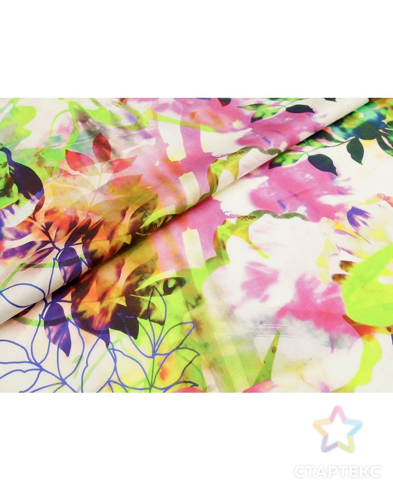 Штапель с  рисунком "Акварельные цветы" в розово-синем цвете арт. ГТ-8755-1-ГТ-43-10641-2-21-1 6