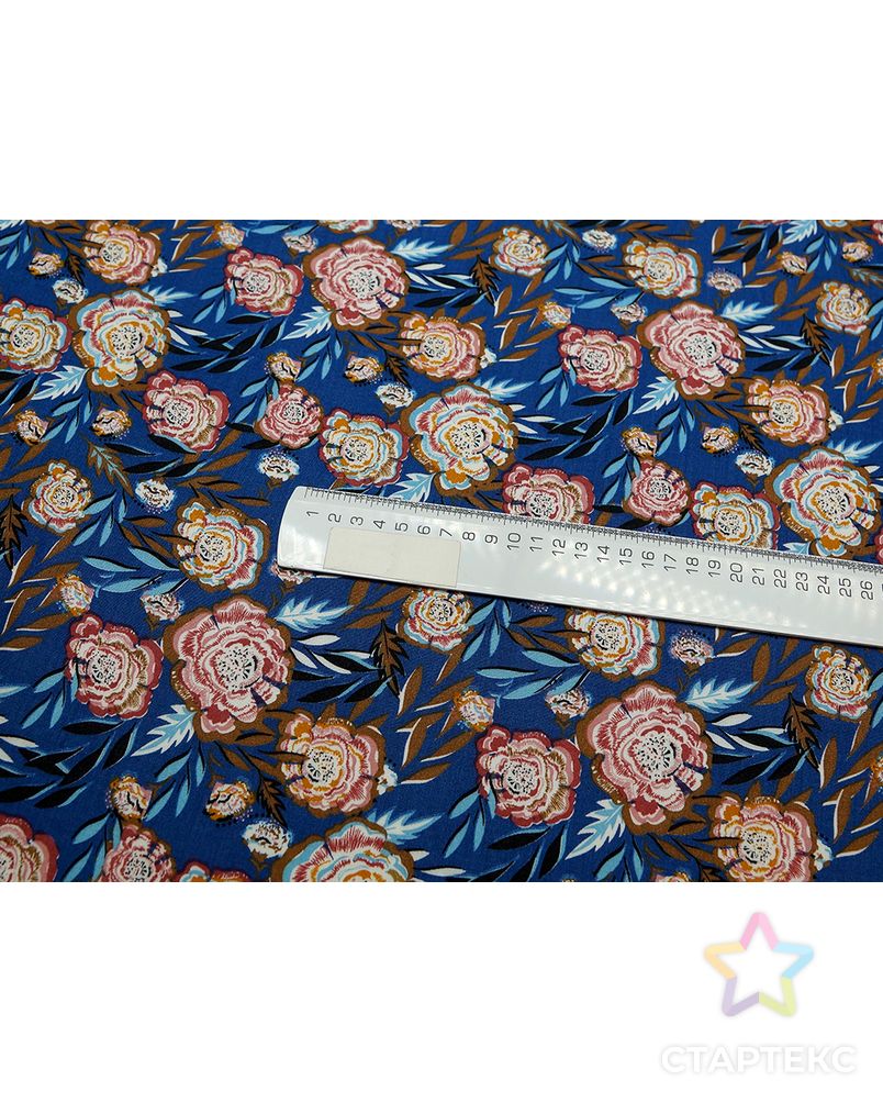 Штапель с цветочным принтом на синем фоне арт. ГТ-5038-1-ГТ-43-6676-10-21-1 1