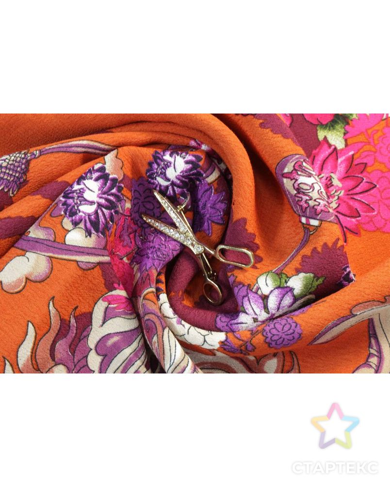 Цветочный дракон в красочных тонах на вискозном крепе арт. ГТ-1378-1-ГТ0043027