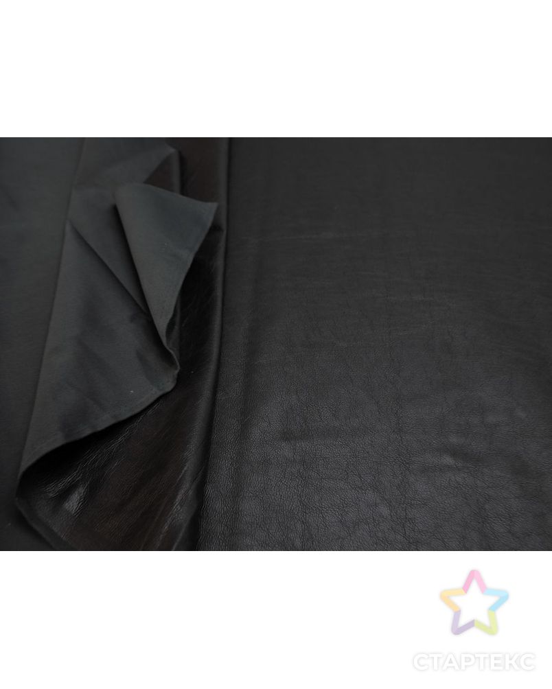 Экокожа в винтажном стиле на трикотажной основе, цвет  черный арт. ГТ-8272-1-ГТ-44-10085-1-38-1 5