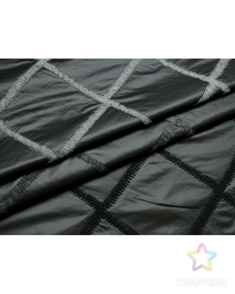 Ткань курточная купонная стеганая двухсторонняя  (раппорт 1,5м) смоляного цвета арт. ГТ-1672-1-ГТ0045323 2