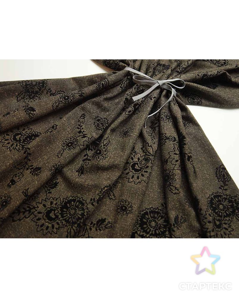 Ткань костюмная меланжево-коричневого цвета с бархатным цветочным узором арт. ГТ-2507-1-ГТ0047246