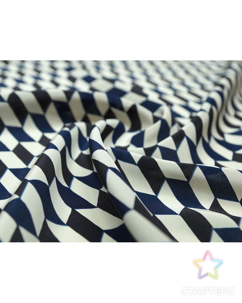 Заказать Шелковая блузочно-плательная ткань с геометрическим рисунком синего, черного и белого цветов арт. ГТ-2527-1-ГТ0047297 в Новосибирске