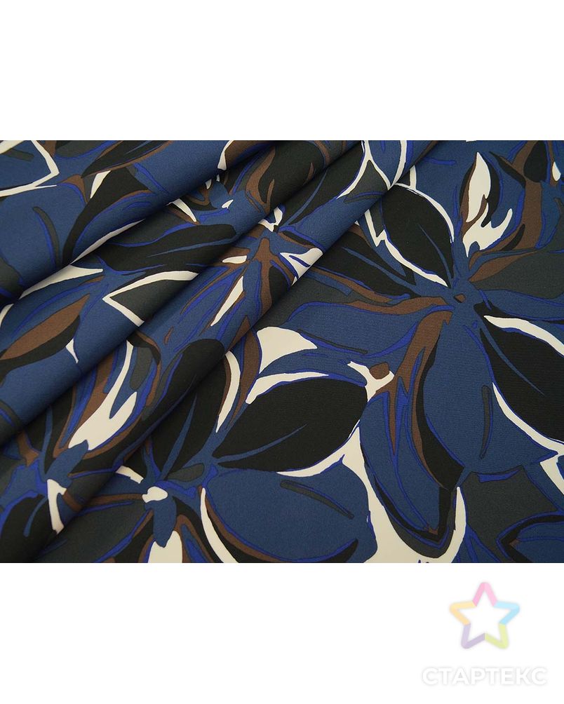 Ткань креповая плательная с абстрактным рисунком на синем фоне арт. ГТ-2537-1-ГТ0047310 1
