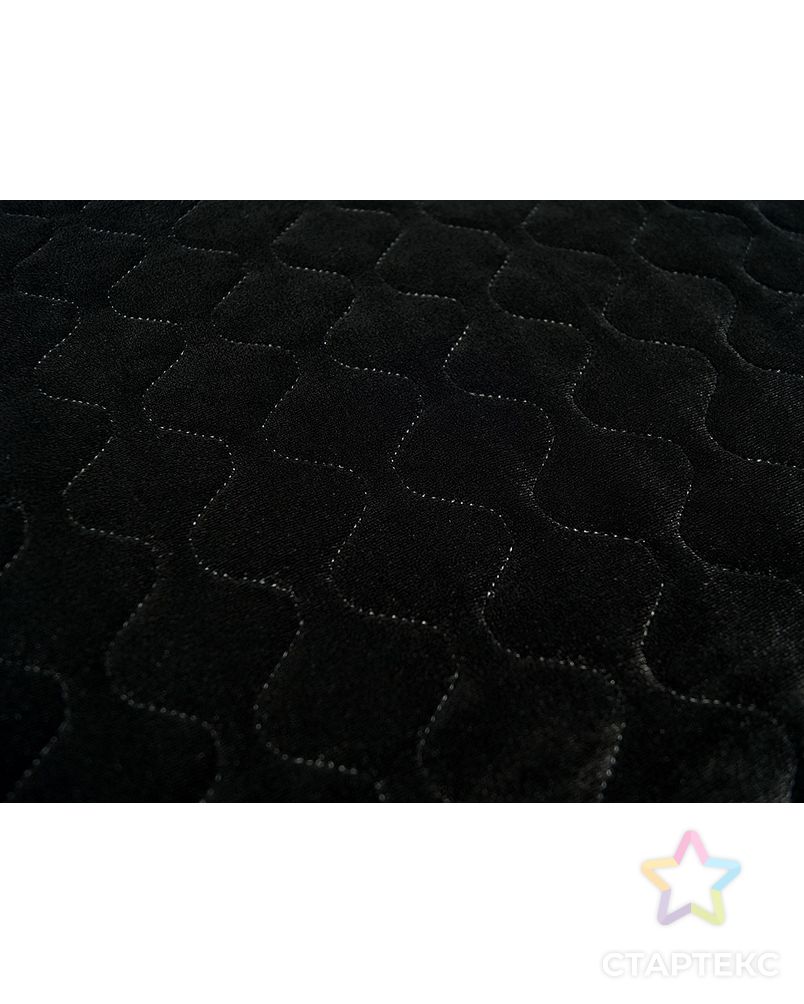 Курточная стеганая бархатная ткань, однотонная, цвет черный арт. ГТ-2571-1-ГТ0047347