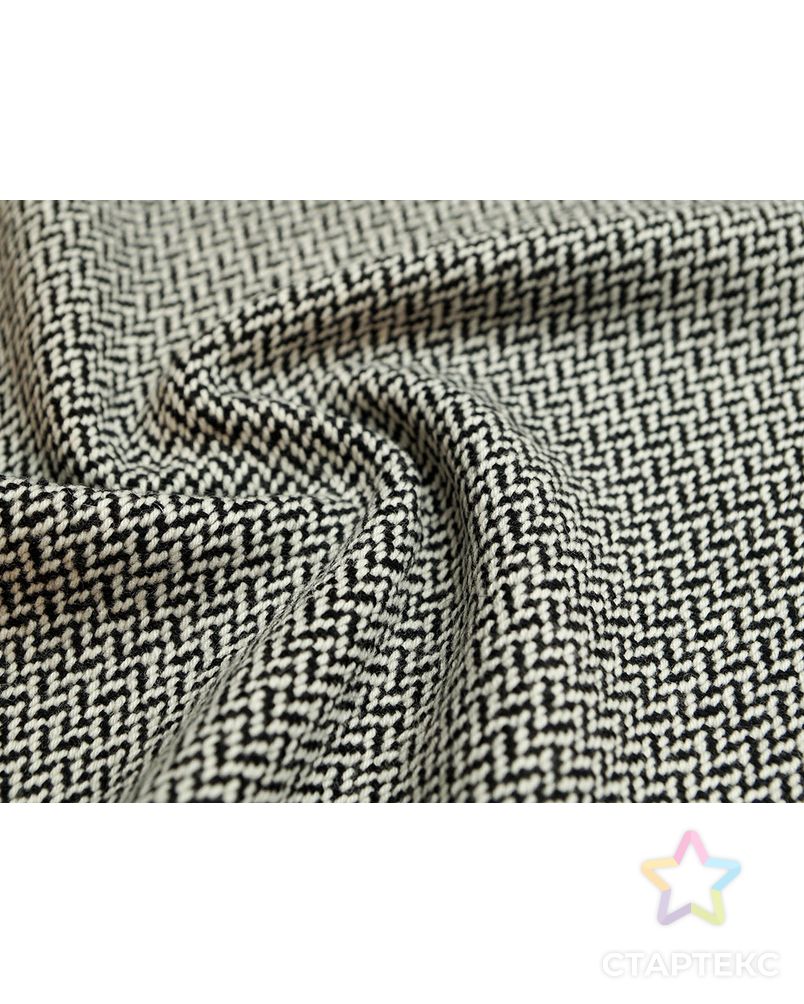 Шерстяная пальтовая ткань крупного плетения, черно-белая елочка арт. ГТ-2729-1-ГТ0047522 1