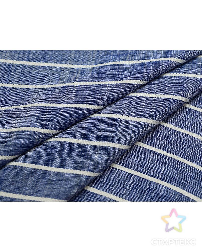 Плательная ткань меланжевого синего цвета с фактурными полосами   (139г/м2) арт. ГТ-2744-1-ГТ0047537 1