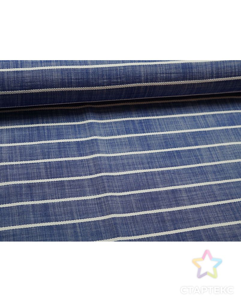 Плательная ткань меланжевого синего цвета с фактурными полосами   (139г/м2) арт. ГТ-2744-1-ГТ0047537 6