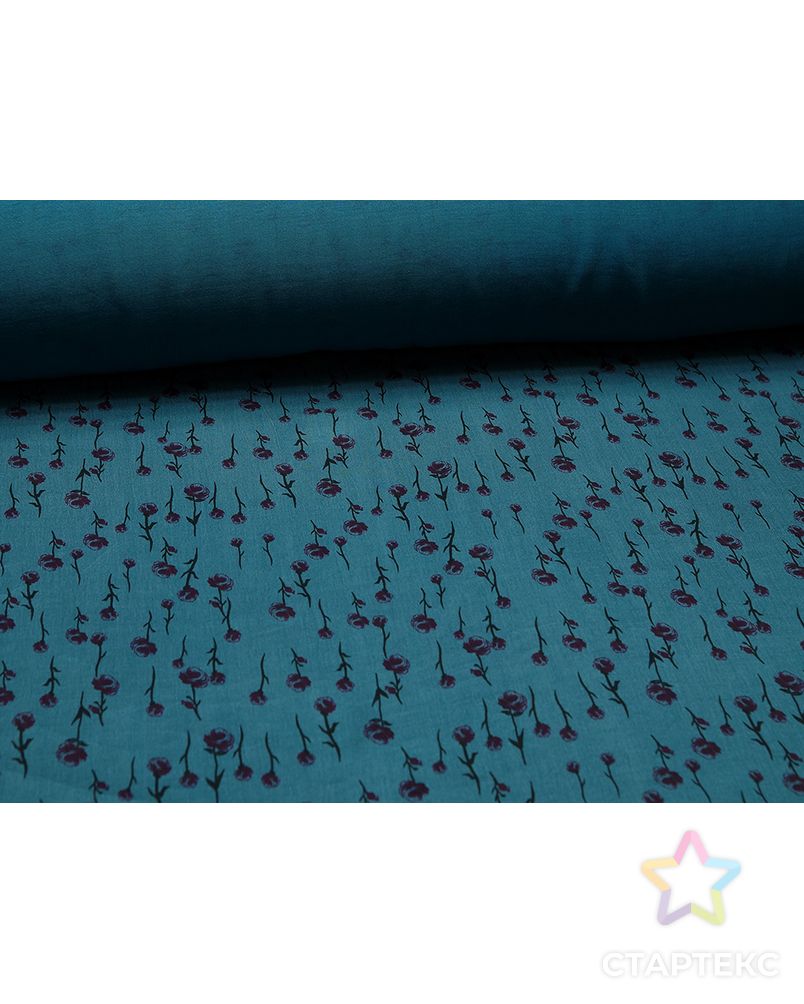 Великолепная плательная ткань с мелким цветочным принтом на фоне морской волны  (177 г/м2) арт. ГТ-3246-1-ГТ0047983 2