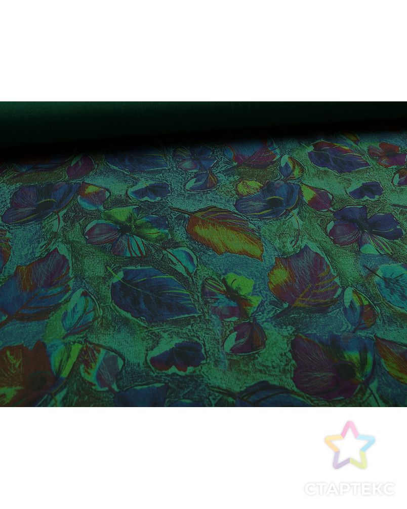 Великолепная плательная ткань с растительным принтом на зеленом фоне  (177 г/м2) арт. ГТ-3247-1-ГТ0047984
