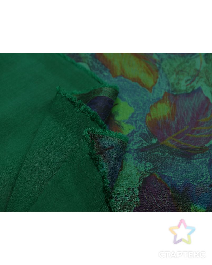 Великолепная плательная ткань с растительным принтом на зеленом фоне  (177 г/м2) арт. ГТ-3247-1-ГТ0047984