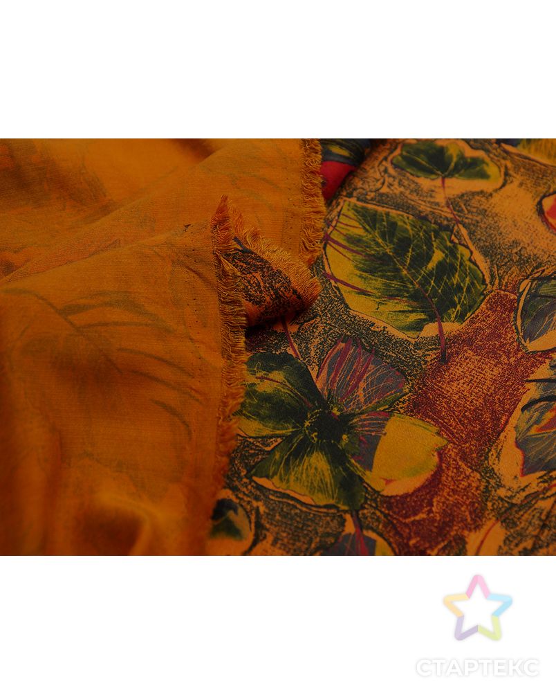 Великолепная плательная ткань с растительным принтом на оранжевом фоне  (177 г/м2) арт. ГТ-3250-1-ГТ0047987 6