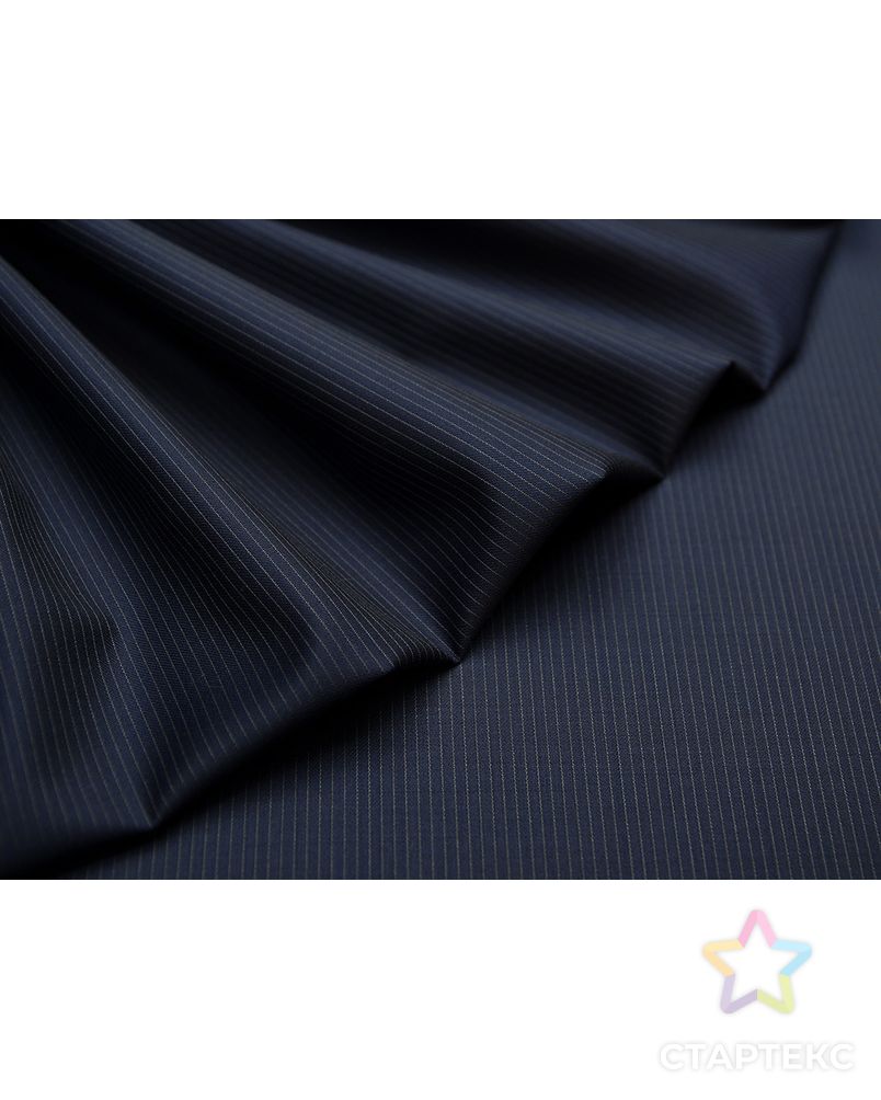 Классическая костюмная ткань темно-синего цвета в тонкую полосочку   (150 гр/м2) арт. ГТ-3253-1-ГТ0047991 3