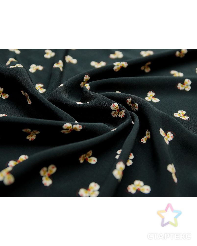 Блузочно-плательный креп с мелким цветочным принтом на черном фоне арт. ГТ-3828-1-ГТ0000483