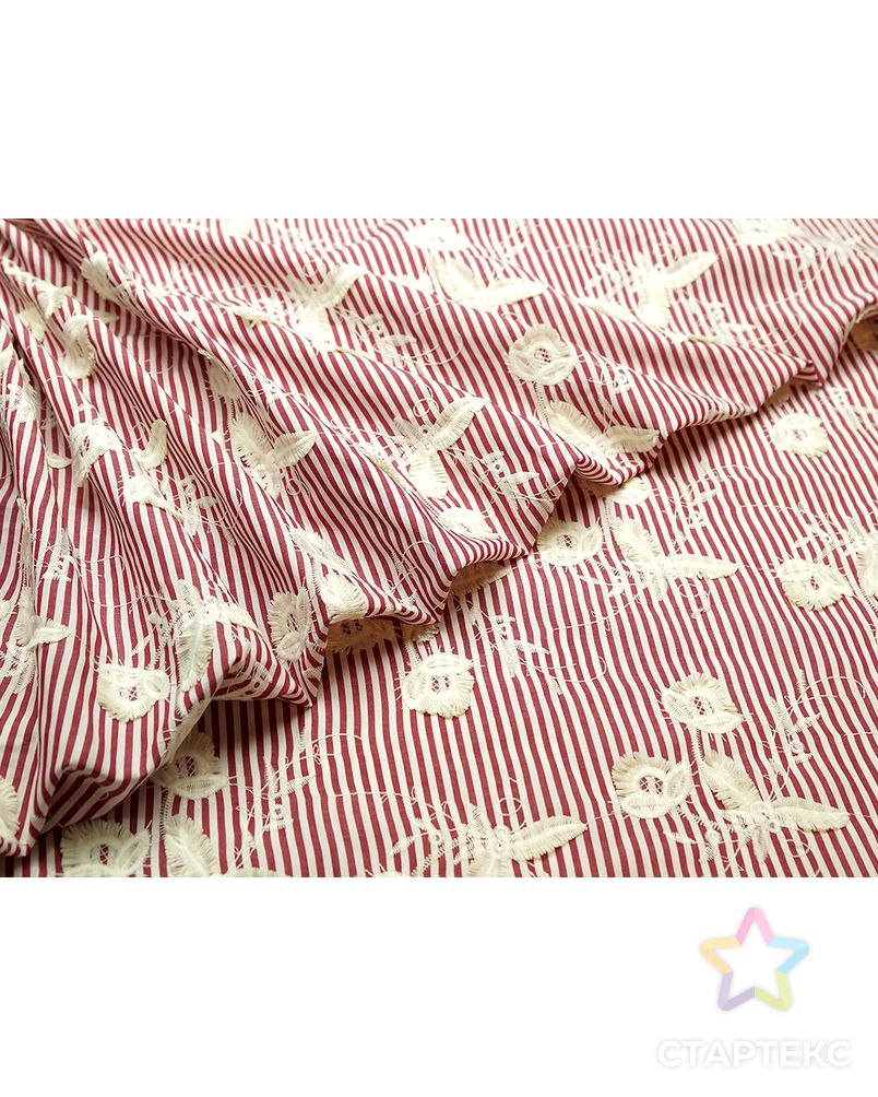 Блузочно-плательная ткань в красно-белую полоску с вышитыми цветочками арт. ГТ-5080-1-ГТ-5-6740-3-21-1 1