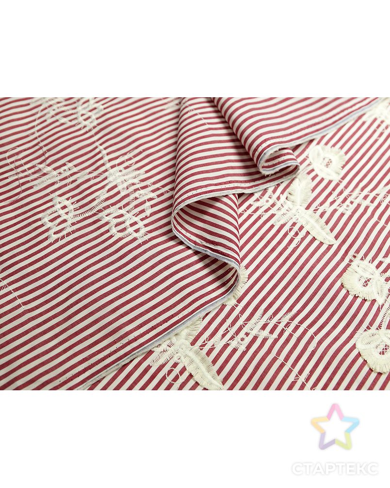 Блузочно-плательная ткань в красно-белую полоску с вышитыми цветочками арт. ГТ-5080-1-ГТ-5-6740-3-21-1 3