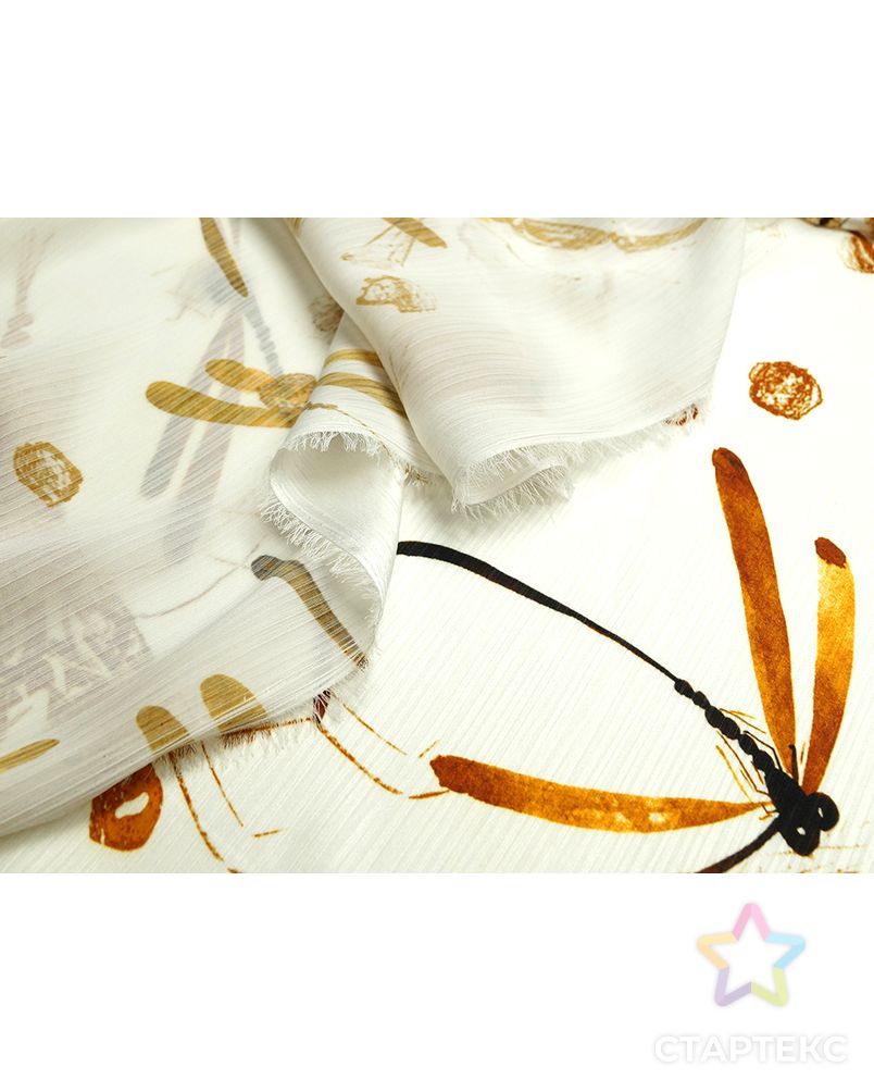 Блузочная ткань с принтом "стрекозы" на белом фоне арт. ГТ-5264-1-ГТ-5-6956-13-21-1 2