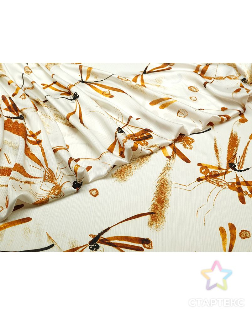 Блузочная ткань с принтом "стрекозы" на белом фоне арт. ГТ-5264-1-ГТ-5-6956-13-21-1