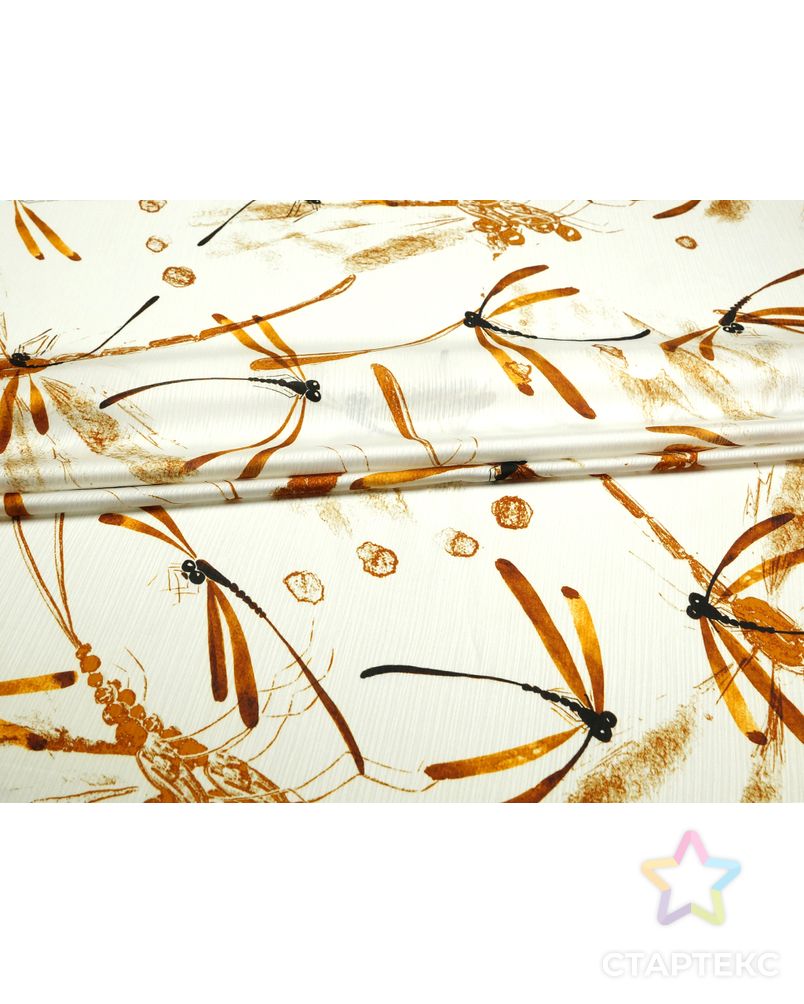 Блузочная ткань с принтом "стрекозы" на белом фоне арт. ГТ-5264-1-ГТ-5-6956-13-21-1