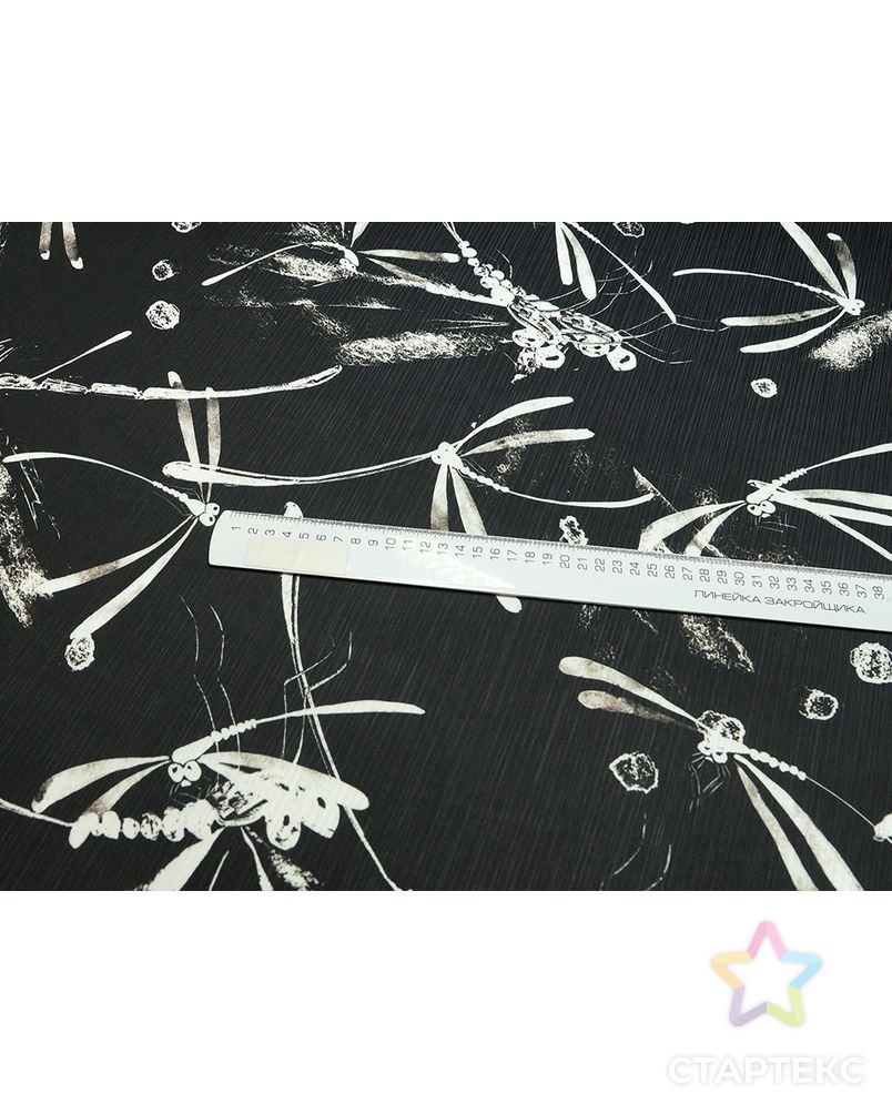 Блузочная ткань с принтом "стрекозы", черно-белый цвет арт. ГТ-5265-1-ГТ-5-6957-13-37-1 1