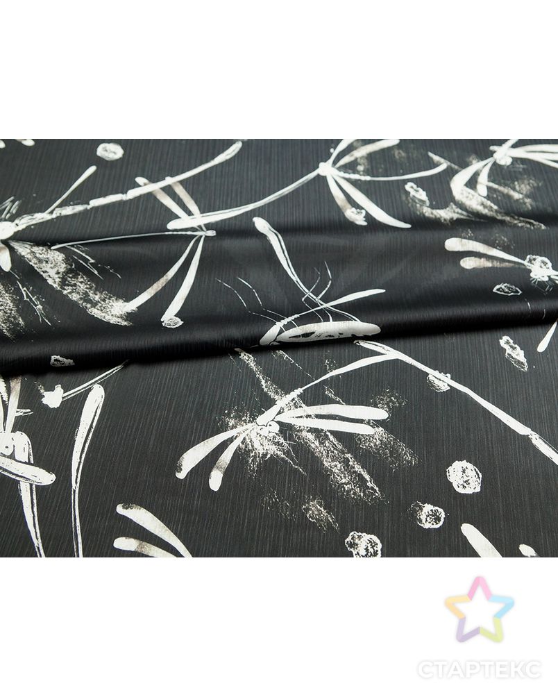Блузочная ткань с принтом "стрекозы", черно-белый цвет арт. ГТ-5265-1-ГТ-5-6957-13-37-1 3