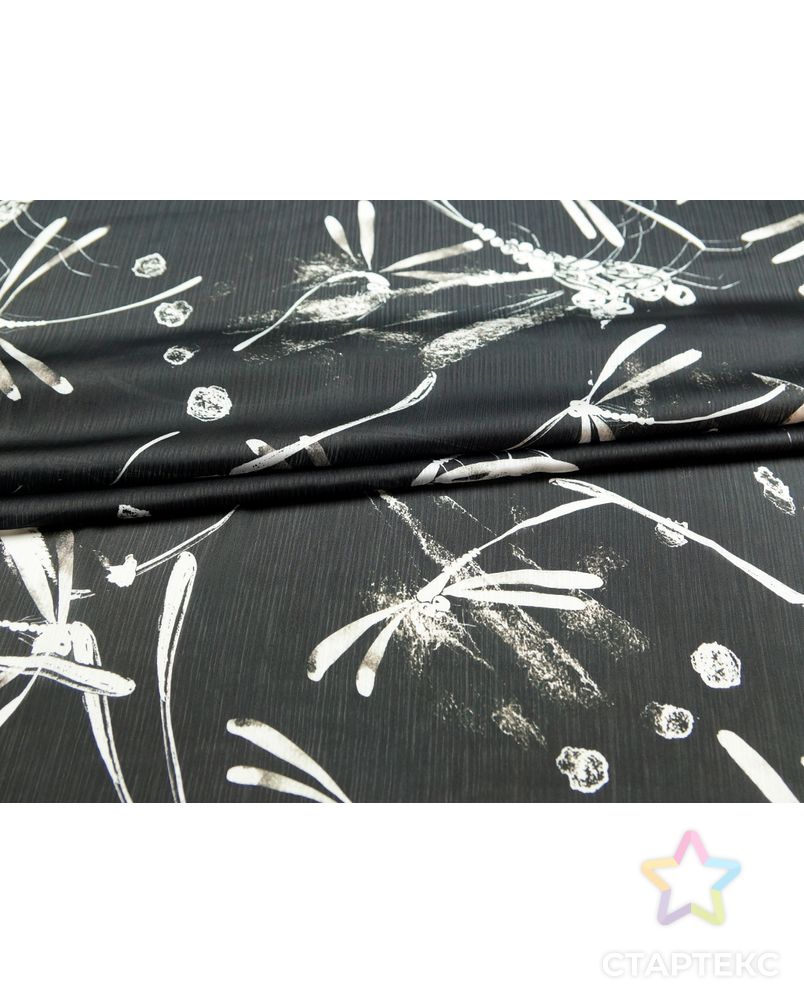 Блузочная ткань с принтом "стрекозы", черно-белый цвет арт. ГТ-5265-1-ГТ-5-6957-13-37-1 4