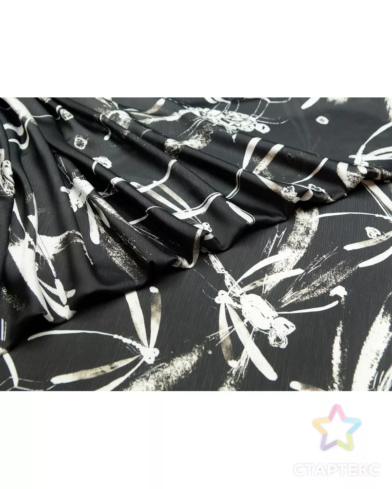 Блузочная ткань с принтом "стрекозы", черно-белый цвет арт. ГТ-5265-1-ГТ-5-6957-13-37-1 - рис. 5