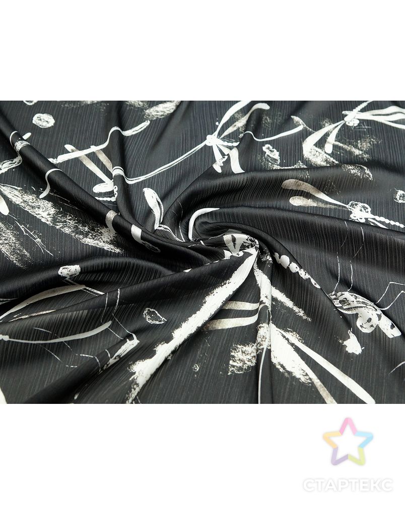 Блузочная ткань с принтом "стрекозы", черно-белый цвет арт. ГТ-5265-1-ГТ-5-6957-13-37-1