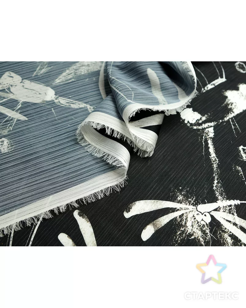 Блузочная ткань с принтом "стрекозы", черно-белый цвет арт. ГТ-5265-1-ГТ-5-6957-13-37-1 - рис. 7