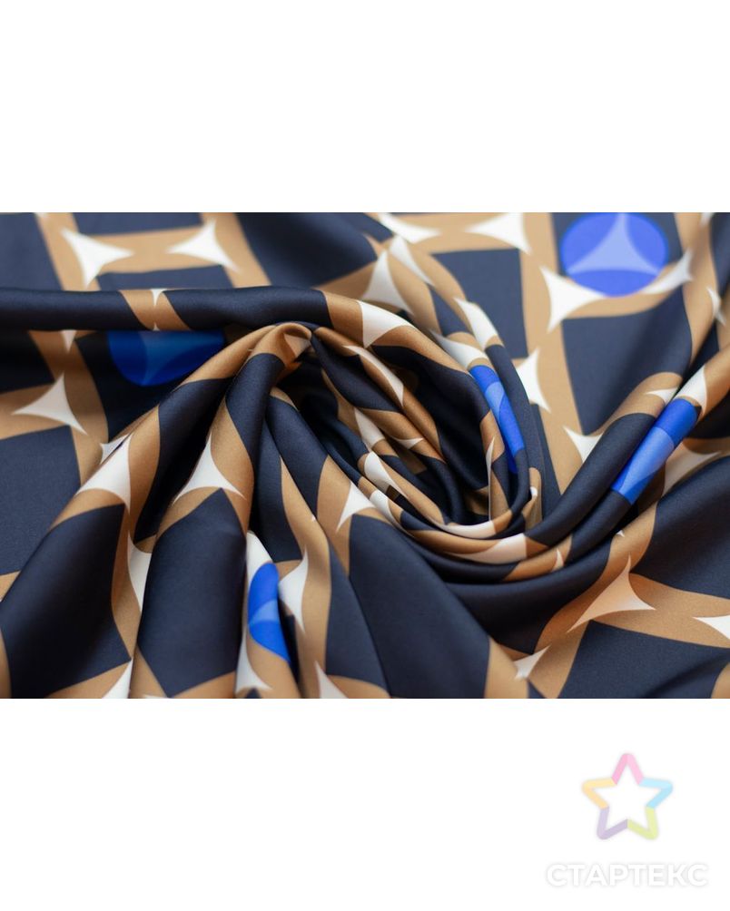 Блузочно-плательная ткань с геометрическим рисунком, черно-коричневый цвет арт. ГТ-6028-1-ГТ-5-7765-14-21-1 3