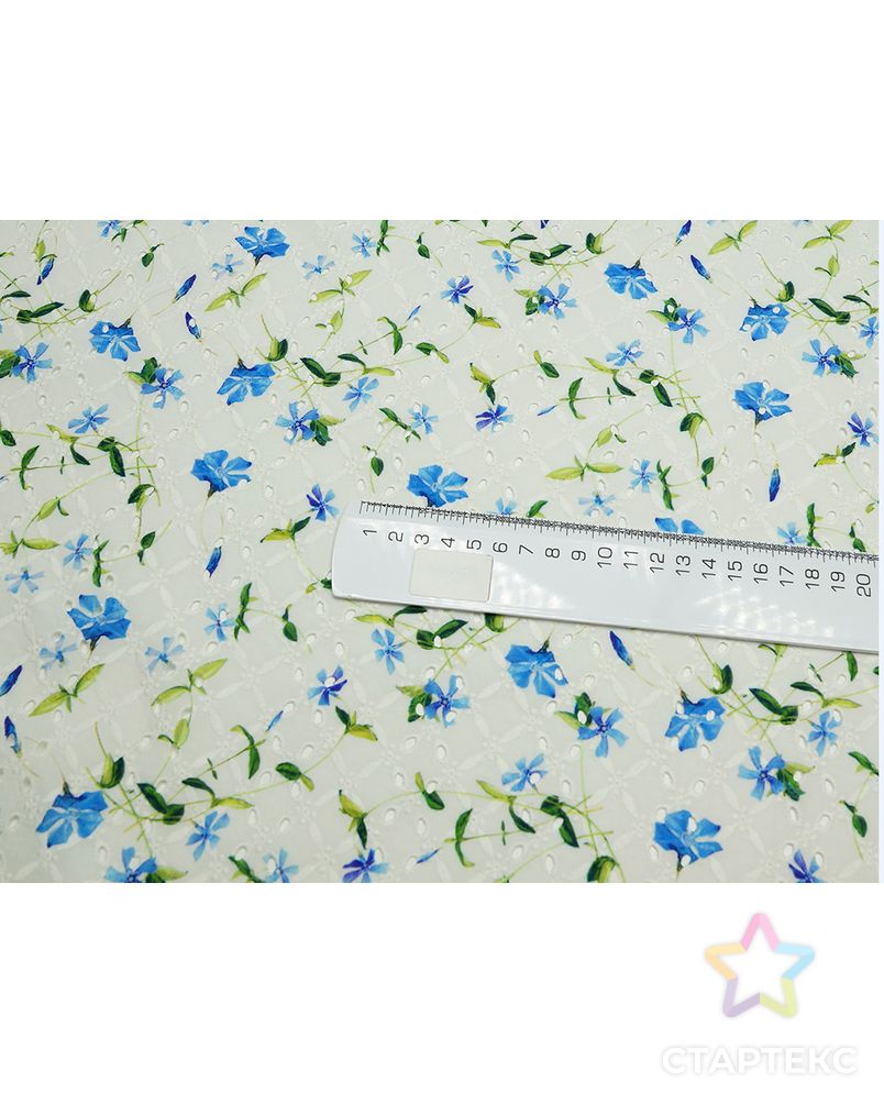 Хлопковое шитье в голубых цветочках мильфлер 145см арт. ГТ-3968-1-ГТ0000662