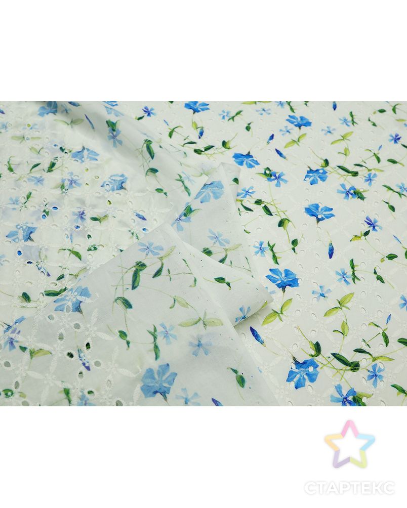 Хлопковое шитье в голубых цветочках мильфлер 145см арт. ГТ-3968-1-ГТ0000662 6