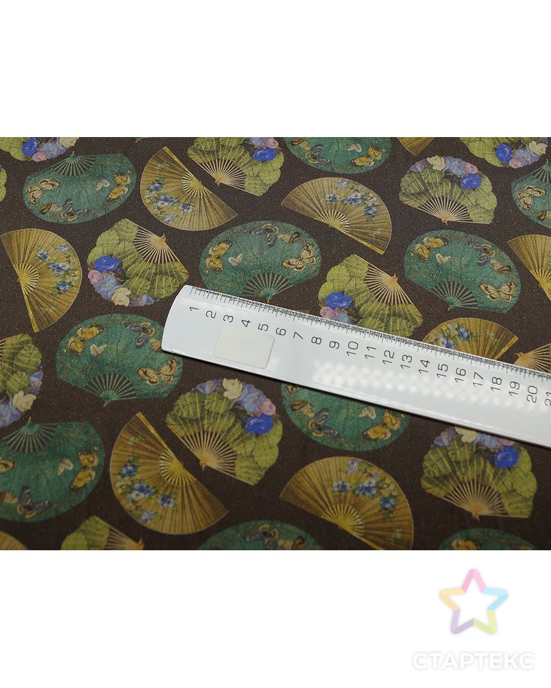 Великолепный шелк с  принтом японские веера на шоколадном фоне (70 гр/м2) арт. ГТ-4089-1-ГТ0000809 5