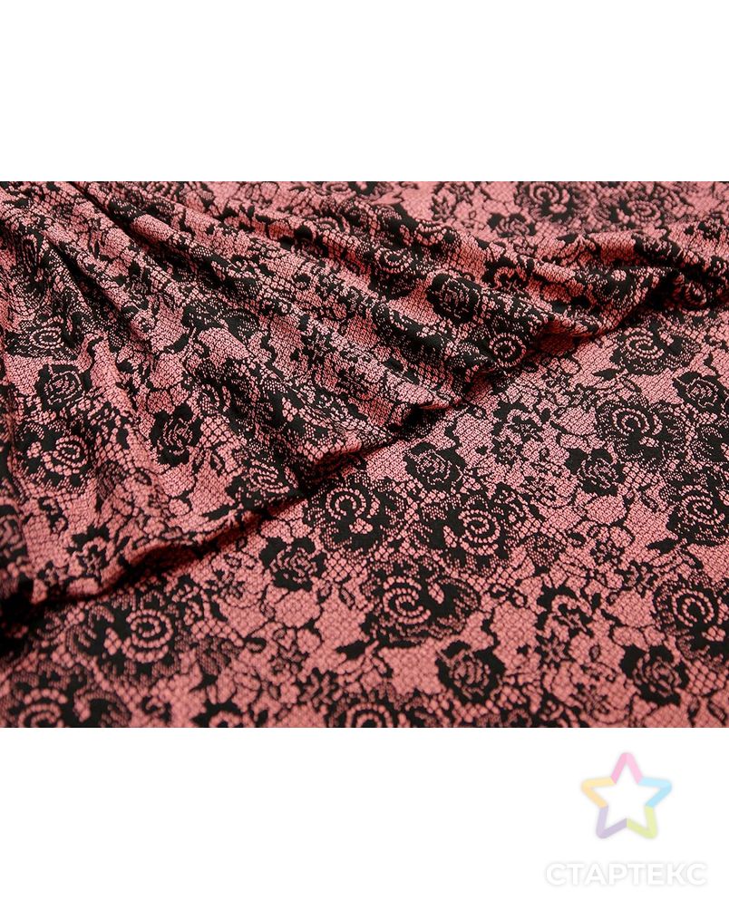 Ткань трикотаж, бледный розово-черный раскрас с цветочками арт. ГТ-50-1-ГТ0020314 1