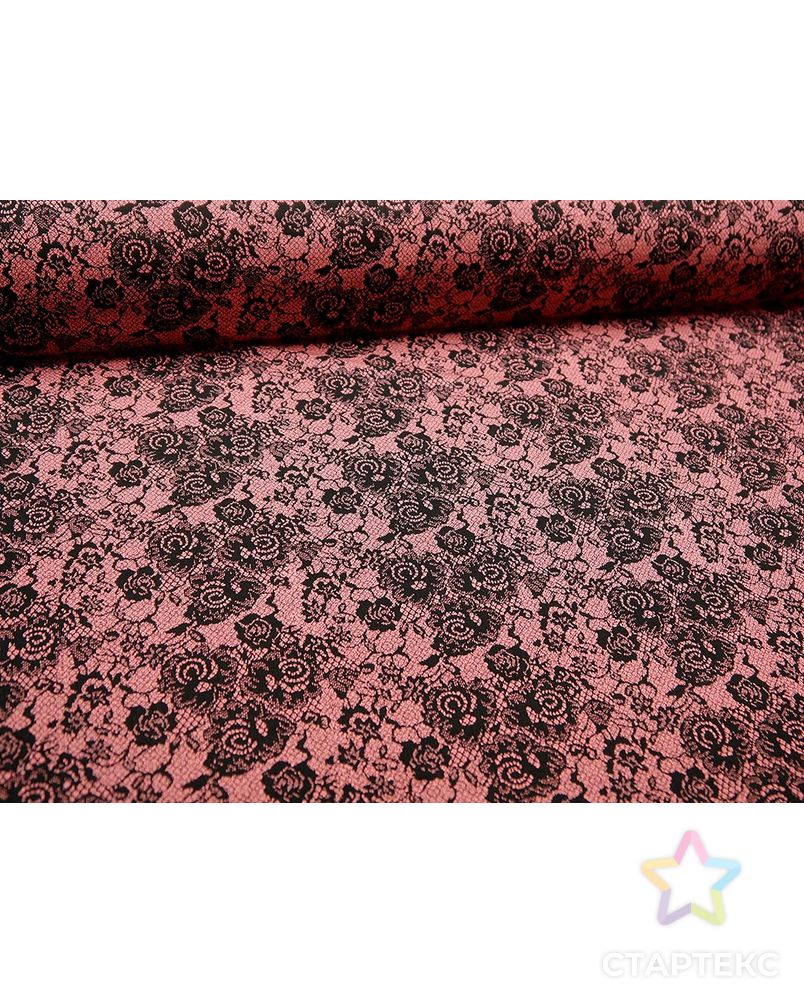 Ткань трикотаж, бледный розово-черный раскрас с цветочками арт. ГТ-50-1-ГТ0020314 4