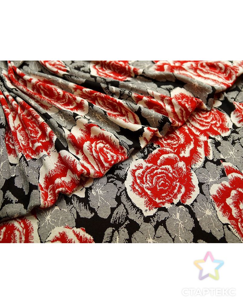 Ткань трикотажная вискозная, цвет: на черно-сером фоне крупные красные розы арт. ГТ-494-1-ГТ0023017 1