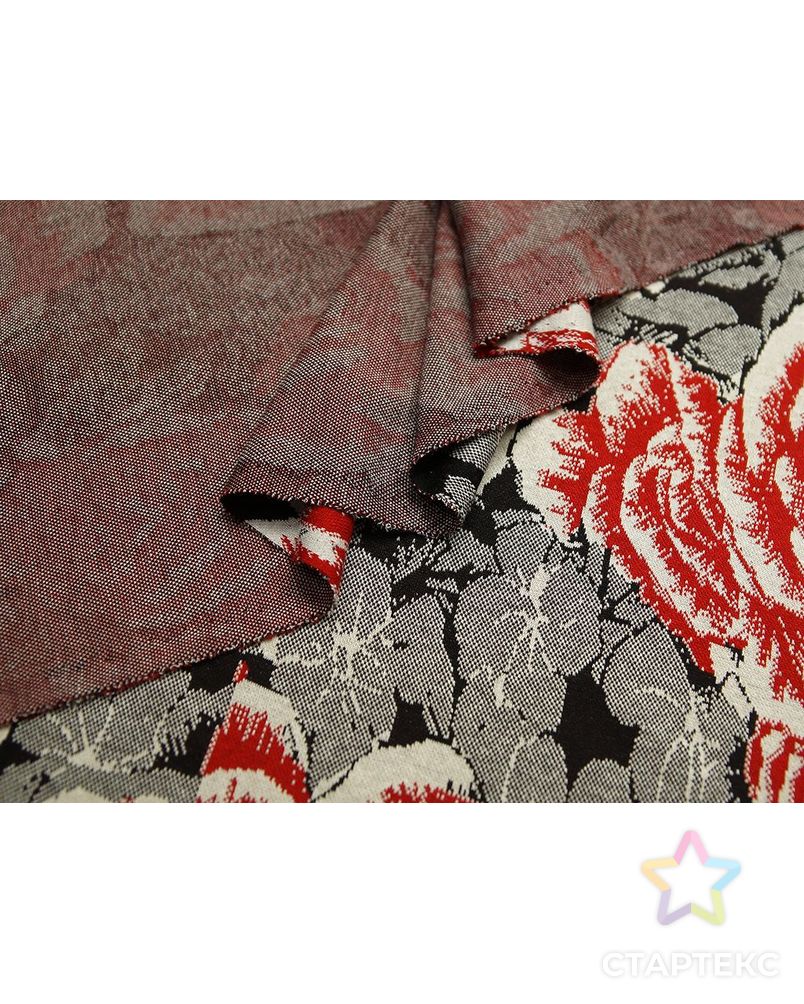 Ткань трикотажная вискозная, цвет: на черно-сером фоне крупные красные розы арт. ГТ-494-1-ГТ0023017 6