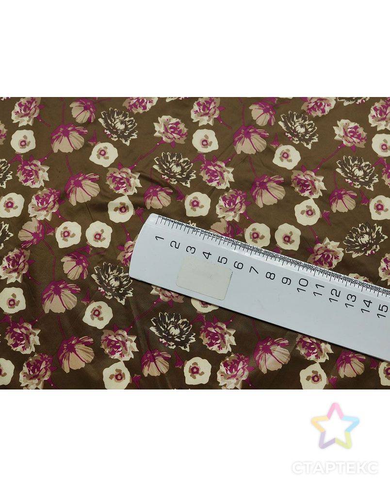 Ткань плащевая, цветочный принт на поле цвета хаки арт. ГТ-1135-1-ГТ0028430