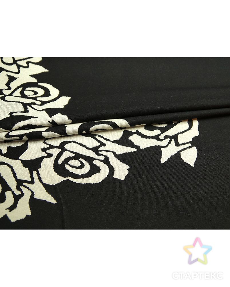 На черном фоне польского трикотажа белоснежный цветочный узор арт. ГТ-1387-1-ГТ0043154