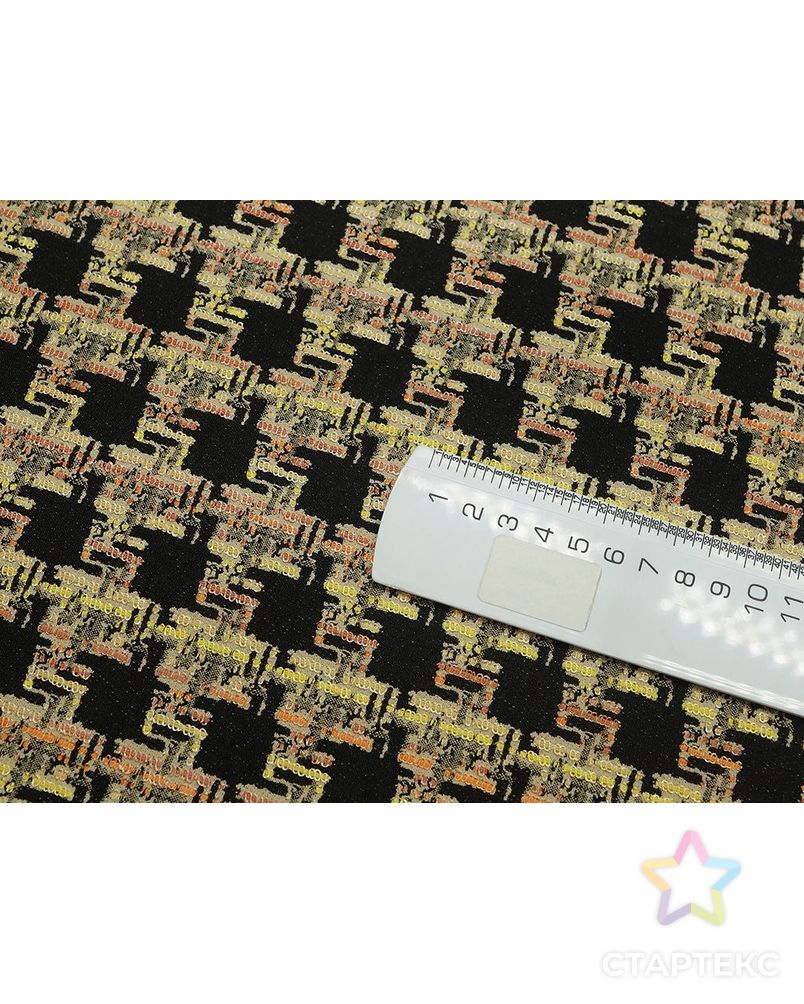 Жаккард, красочная графическая гусиная лапка на черном фоне арт. ГТ-1483-1-ГТ0044325 5
