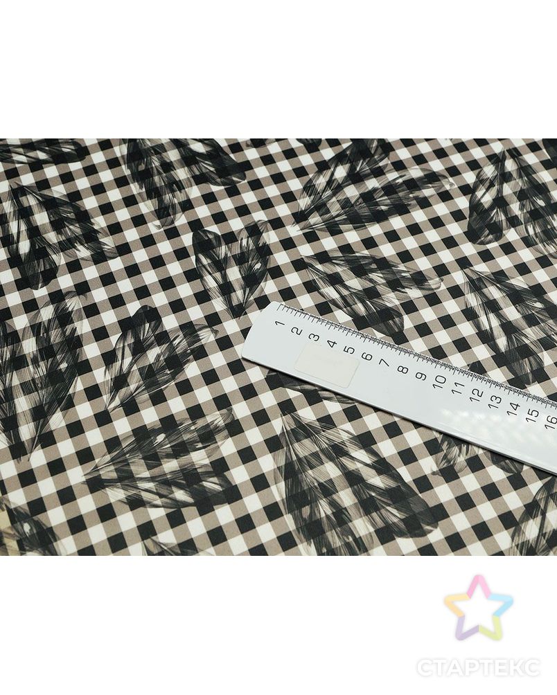 Заказать Черно-белая плательная ткань в клетку, принт перья  (190 г/м2) арт. ГТ-2697-1-ГТ0047488 в Новосибирске