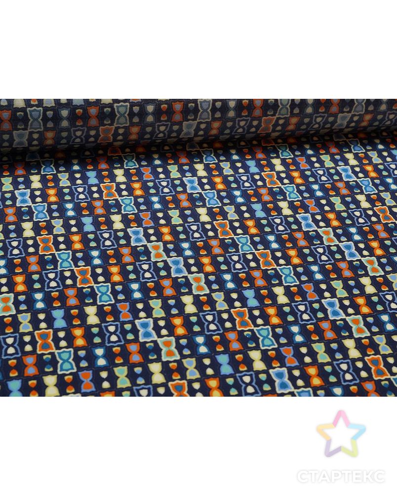 Прекрасный шелк с принтом песочные цвета на синем фоне арт. ГТ-2966-1-ГТ0047846 5
