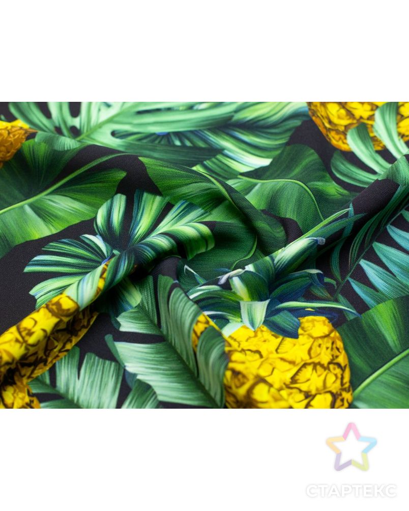 Ткань плательная "Кади", принт ананасы на черном фоне арт. ГТ-4487-1-ГТ-28-5988-11-21-1